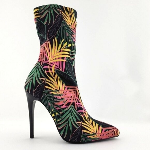 Call It Spring Hailassi Stiletto Heel Tropical Print Ankle Pull On Boots Sz 6 - Picture 3 of 14